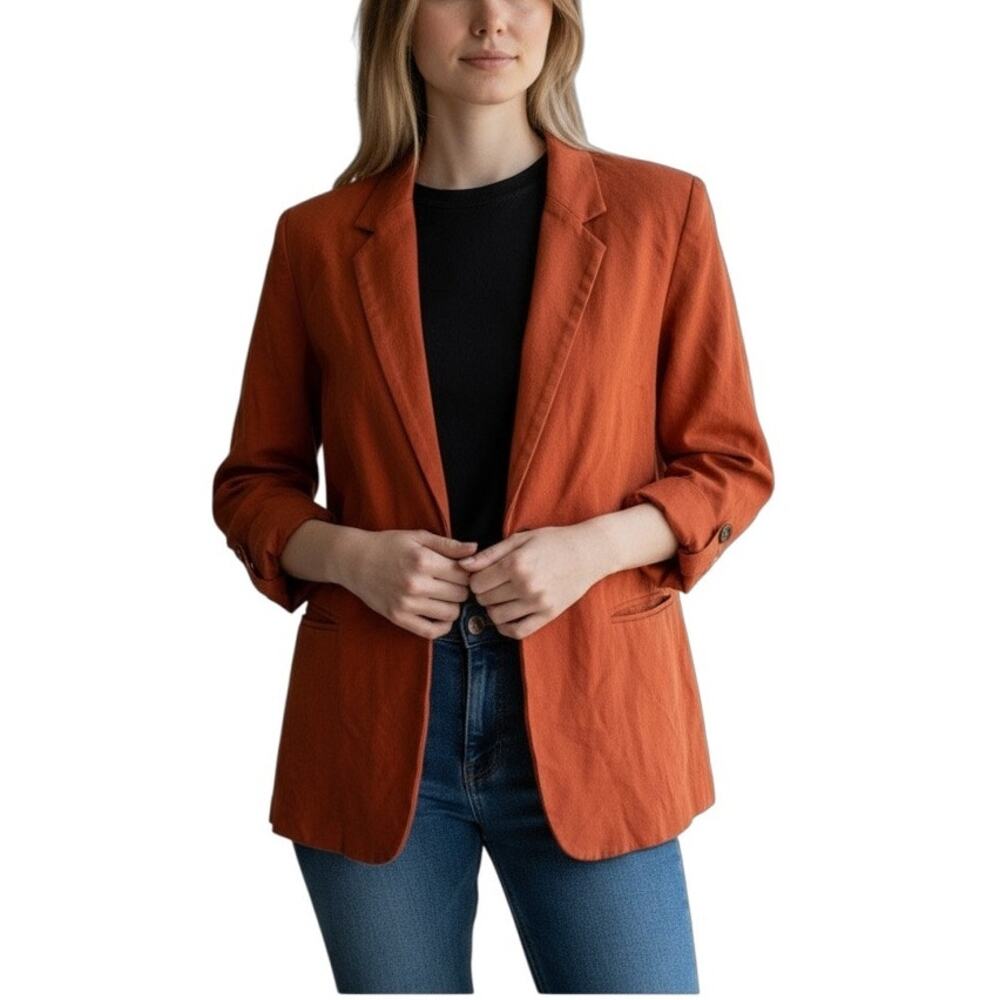 Harve Bernard Vintage 80s Wool Cashmere Blazer Size 12 Rust Orange Red